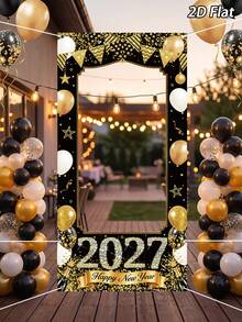 1件 2027新年黑金色氣球拍照背景布，新年快樂派對背景裝飾，新年橫幅，新年拍照背景，新年拍照道具，新年派對用品，新年派對裝飾，新年快樂，新年裝飾，新年佈置，新年禮物，居家新年裝飾，新年，拍照道具，2027新年，新年禮物，冬季 - 黑金新年 - 查看 8