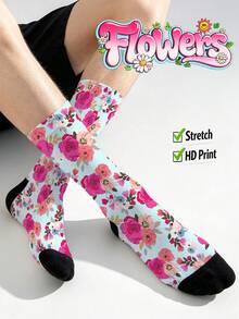 Cool 360° Printed Men's Socks - Streetwear Socks,Retro Floral,Painting Style Flowers,Colorful,Funny Socks, Fit Daily, Holiday & Party Occasions - Multicolor - View 1