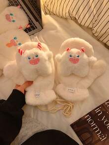 Women's Winter Warm Cartoon Mitten Gloves, Thick Fleece Lined, Neck Hanging, Cold-Proof Cycling Gloves - Multiple Styles - View 6