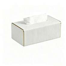 PU Leather Striped Tissue Box, Nordic Luxury Hotel Style, Gold Trim Tissue Box, Creative Large Size Tissue Box For Living Room And Bedroom, Mother's Day Gift - Multicolor - View 5