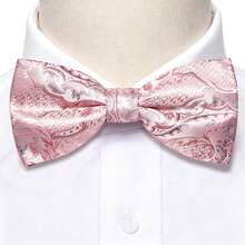 Paisley Striped Bow Tie For Men Silk Pre-Tied Bowtie Pocket Square Cufflinks Set Formal Wedding Party Prom - Pink - View 4
