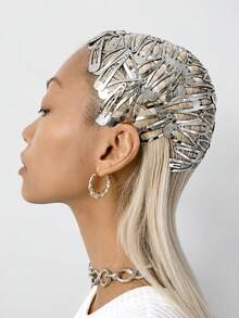 24pcs Silver Hair Clips, 12pcs Star BB Clips 12pcs Teardrop Hair Clips 1 Set, Personalized Hair Decoration Side Clips, Exaggerated Alternative Street Style Bangs Clips, - Silver - View 3