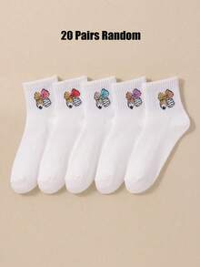 5/10/20 Pasang Kaos Kaki Bayi Acak Motif Pensil dan Pita, Kaos Kaki Bergaris Warna-warni untuk Anak-anak Halloween, Cocok untuk Anak Perempuan Pemakaian Sehari-hari di Musim Gugur dan Musim Dingin - MultiWarna - View 9