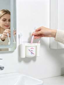 Cute Tooth-Shaped Pattern Toothbrush Holder&Clip Set–Adhesive Wall-Mounted Storage Rack For Bathroom,Washroom Space-Saving,Leak-Proof,Easy To Clean,Home,Dorm,Office,Gift For Students,Family,Back To School,Housewarming,Birthday - Multicolor - View 6