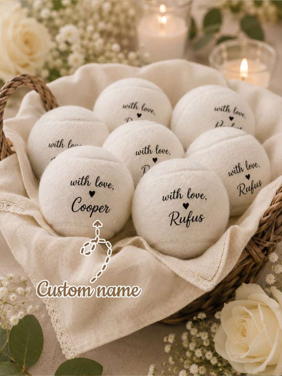 Personalized Tennis Ball, Personalized Pet Dog Toy Ball, Customizable With Your Name, Christmas/Birthday Gift, High Elasticity, Beginner Training, Matching, Pet Massage Ball, Chew Toy, Custom Logo Tennis Ball Accessory, Pet Stress Relief Product - Multicolor - View 1