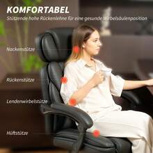 HOMCOM Office Chair With Lumbar Support, Armrests, Footrest, Black Ergonomic Desk Chair, Adjustable Headrest, Height-Adjustable Swivel Chair In PU Leather, Padded Computer Chair - Black - View 4