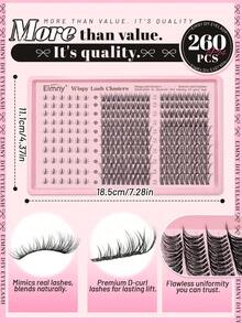 Eimny 260PCS Bulu Mata Cluster D Curl 10-16MM Panjang Campuran Bulu Mata Palsu Cluster Tipis Alami DIY Ekstensi Bulu Mata Rumah Ringan Dapat Digunakan Kembali Untuk Pemula Riasan Mata Pesta Bulu Mata Palsu Tunggal Bulu Mata Palsu Bulu Mata Alami Estetik - D - View 5