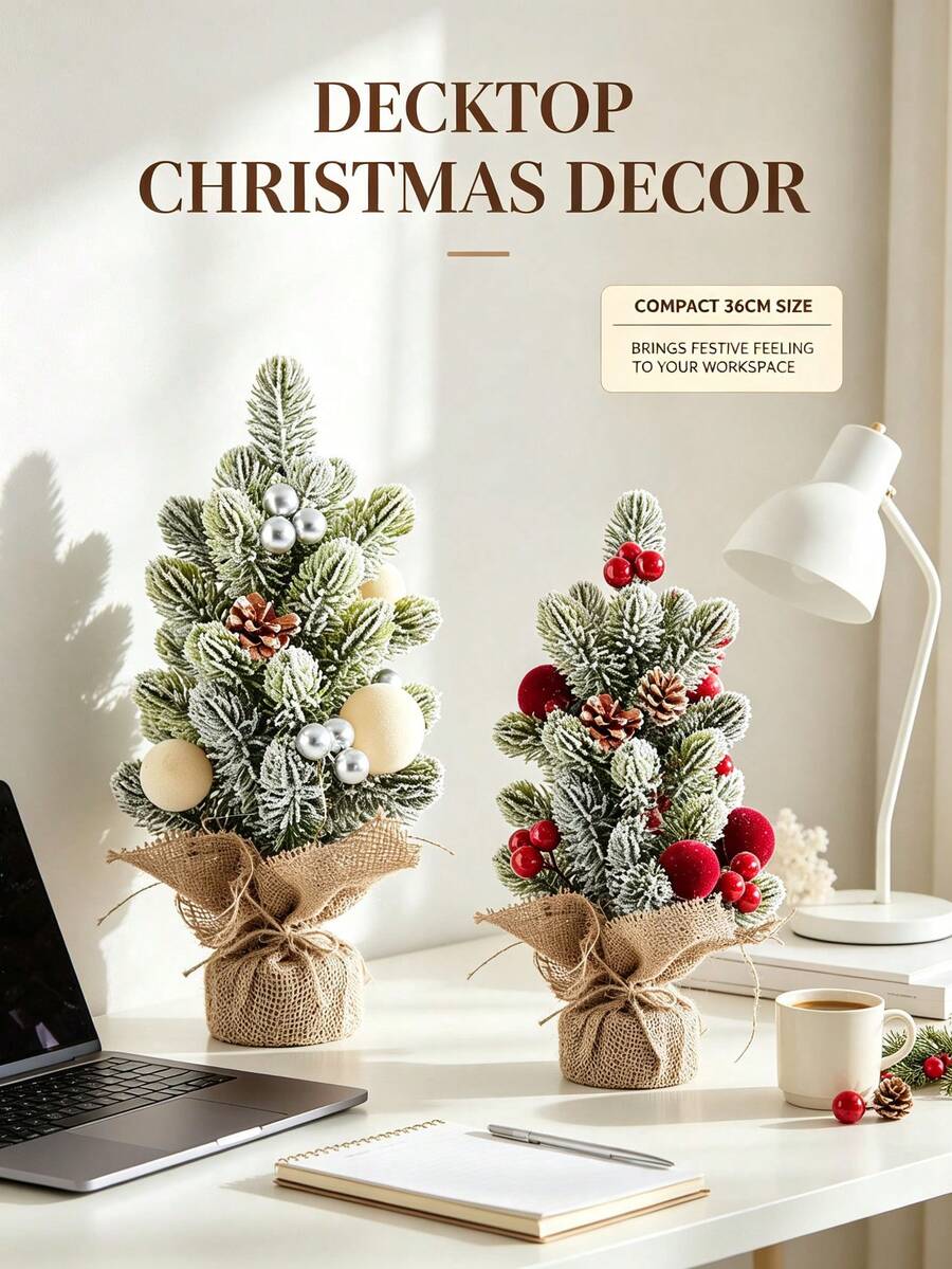 1 Set Pohon Natal Mini, Tinggi 36cm/14.1in, Sempurna untuk Dekorasi Rumah dan Meja. Dilengkapi dengan Buah Beri Merah dan Kerucut Pinus, Kepingan Salju, dan Daun Hijau. Cocok untuk Dekorasi Natal, Dekorasi Meja, Dekorasi Rumah, dan Dekorasi Ruangan. - MultiWarna - View 1