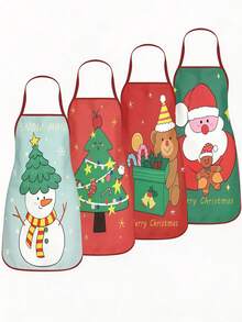 1/2/4pcs Christmas Apron, Santa Claus, Snowman, Christmas Tree, Bear Pattern, Suitable For Kitchen Cooking, Festivals And Parties, A Great Gift For Friends As Well - Multicolor - View 12
