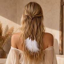 Coffee Colored Feather Headband With Bohemian Style Adjustable Long Feather Hair Accessory - Multicolor - View 5