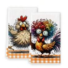2pcs Vintage Pastoral Chicken Pattern Kitchen Towels, Soft Skin-Friendly Hand Towels, Absorbent Cleaning Cloths, Reusable Cleaning Rags, Suitable For Kitchen, Living Room, Bathroom And Home Decor, Holiday Gift For Friends - Orange - View 7
