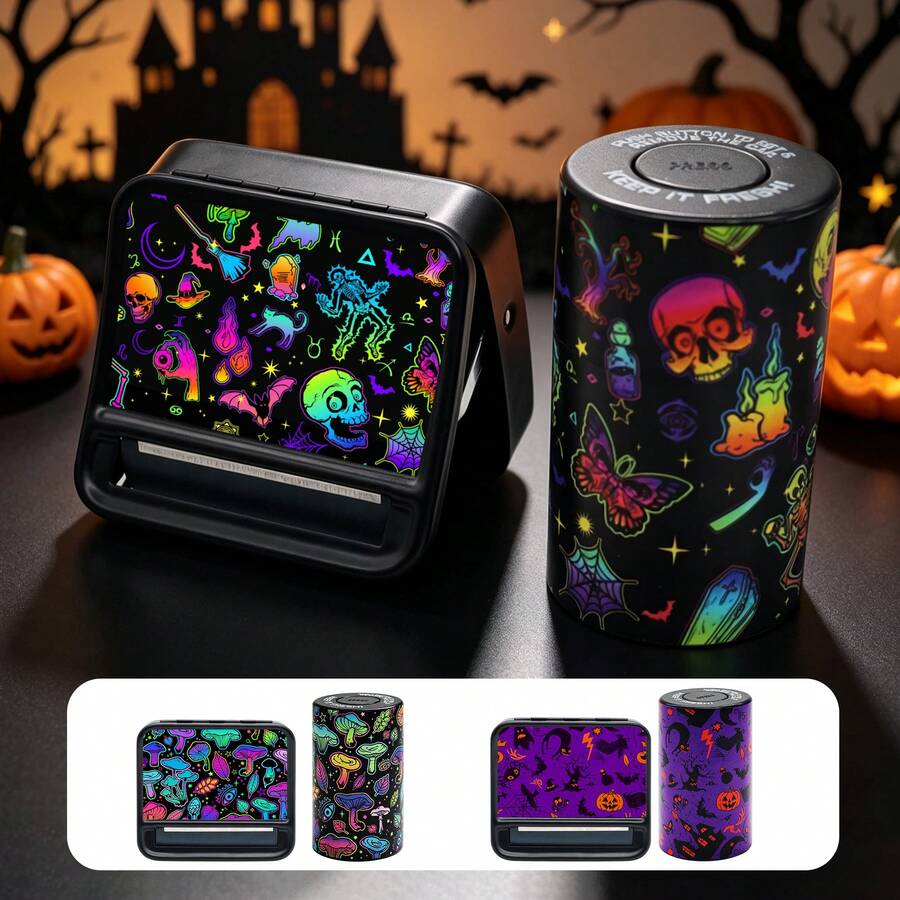2 buah/Set. Kotak Penyimpanan Rokok + Kaleng Penyimpanan Silinder. Kotak Penggulung Rokok Buatan Tangan 70mm, Tidak Membutuhkan Listrik. Motif Tema Halloween, Aksesori Fashion. Praktis untuk Dibawa Bepergian. Hadiah Liburan. Hadiah Halloween. - Dua warna - View 1