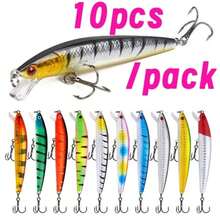 Kit 10 Iscas Artificiais Importadas 1/2 Meia Água de 9 cms e 8,5 gramas Pesca Tucunaré Traíra Dourado Robalo Black Bass - Vermelho e Branco - Visão 2