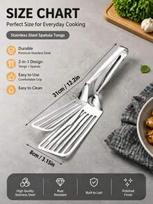 1pc Stainless Steel Hollow Oil-Filtering Cooking Tong, Non-Deforming Kitchen Tool, Perfect For Frying Fish, Grilling Steak, Making Burgers, Baking Seafood, Home Daily Cooking, Outdoor Camping BBQ - Silver - Stainless Steel Spatula - View 9