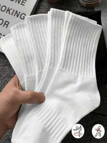 5/10 Pairs Men's Pure White Minimalist American Style Sweat-Absorbing Breathable Daily Running Sports Mid-Calf Socks - Multicolor - View 1