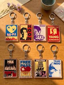 1pc/8pcs K-Pop EN-HYPEN Members Aesthetic Acrylic Keychains, Member Series Stamp Design, Rectangular Pattern Pendant, Backpack And Car Key Accessory, K-Pop Fan And ENGENE Fan Gift - Multicolor - View 3