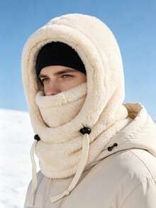 2pcs Winter Fleece Balaclava Set, Warm & Cold-Proof Hooded Scarf Mask With Knitted Beanie, Suitable For Skiing, Cycling And Outdoor Activities - Balaclava + Beanie - View 4
