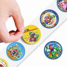 SUPER MARIO BROS. 1set/500pcs Classic Round Roll Stickers, A Variety Of Cartoon Character Styles, Easy To Cut And Use, Party Decoration, Stationery Stickers, High-Value Gifts For Children. (Stochastic Style) - Multicolor - View 3