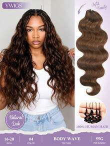 Y WIGS 55g Per Bundle #4 Brown 16-20 Inch Human Crochet Hair Body Wave Miracle Knots Human Hair, 100% Remy Human Extension For Knotless Boho Braids, Reusable Time-Saving Pre Looped Crochet Hair For Back To School, Halloween, Daily, Holiday, Vacation - S4 - View 3