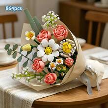 864 Pcs ABS Flower Building Blocks Set, DIY Build‑Your‑Own Forever Bouquet Kit For Adults, Multi‑Angle Adjustment Artificial Flower Blocks, Home Table Decor, Ideal Gift For Valentine's Day, Birthday, Anniversary & All Special Occasions - Multicolor - View 11