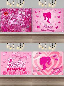 Splendor Sweet Pink Heart Fashion Theme Party Photo Background Cloth, Crown Bag Lipstick Print Background Banner, Birthday Celebration Party Supplies - Multicolor - View 5