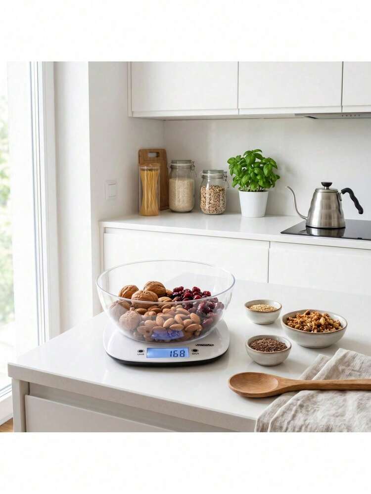 Mesko Kitchen Scale With Bowl, Digital Food Scale, Kitchen Scale With Mixing Bowl - LCD Display, Tare Function, White - Kitchen scales - View 2