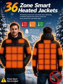 Men's Heated Jacket, 3-Speed Temperature Adjustable Heated Jacket, Four Control Switches, 36 Heating Areas,(Product Does Not Include Power Bank) - Black - View 8