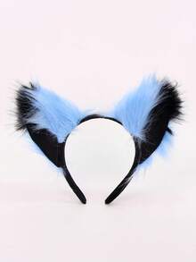1pc Cute Animal Polyester Blue Fox Ear Headband, Cosplay Beast Ear Headpiece, Halloween Headband, Holiday Party Costume Accessory, Masquerade Headband - Blue - View 1