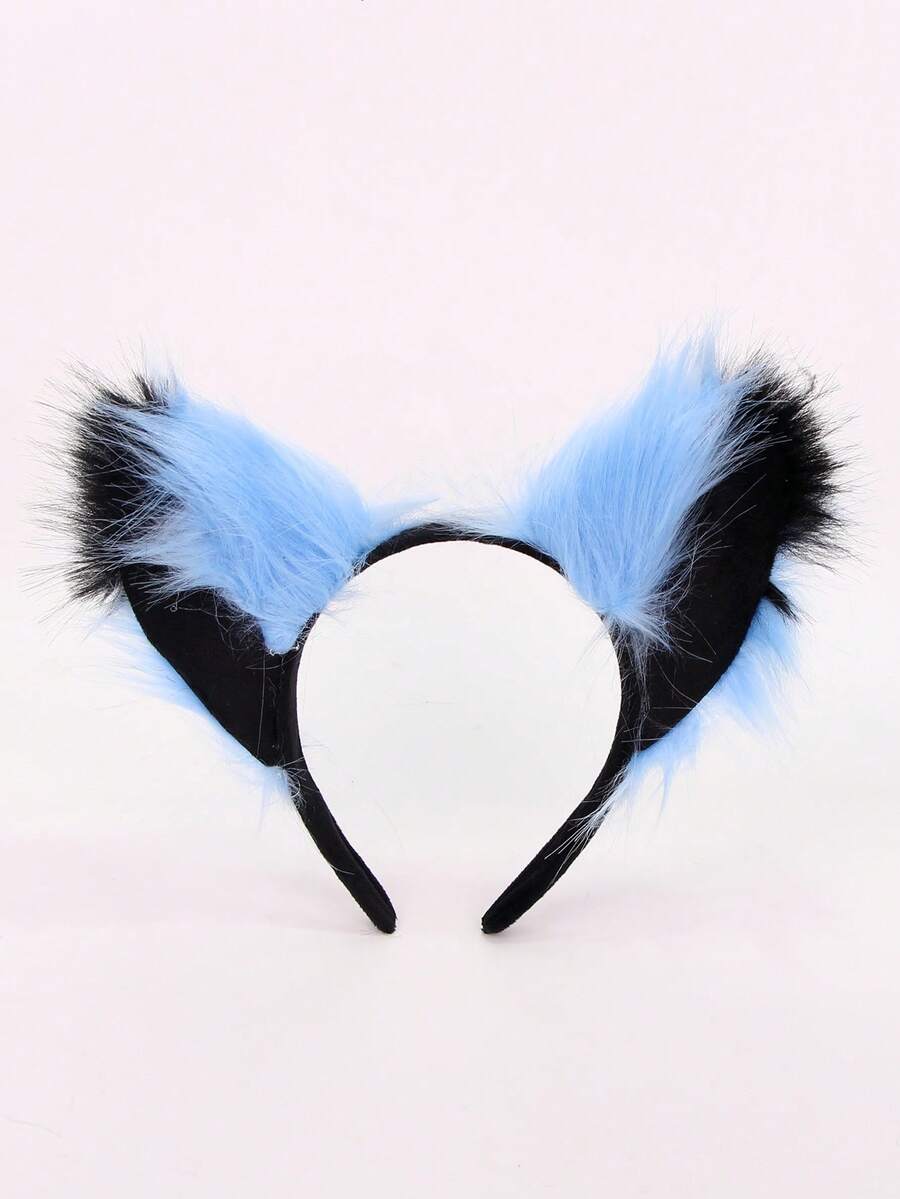 1pc Cute Animal Polyester Blue Fox Ear Headband, Cosplay Beast Ear Headpiece, Halloween Headband, Holiday Party Costume Accessory, Masquerade Headband - Blue - View 1