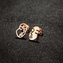 1 Pair Asymmetric Hollow & Solid Abstract Face Earrings, Golden Stainless Steel ,Modern Art Minimalist Ear Jewelry - GED659 - View 10