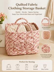 Diamond Quilted Bowknot Storage Basket Handheld Desktop Organizer Bin Foldable Container Cosmetics Jewelry Clothing Household Items Organization Solution Multifunctional Home Storage Box - View 1