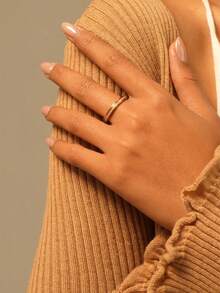 2pcs Minimalist Stainless Steel Rose Gold Ring Set For Women - Rose Gold - View 1