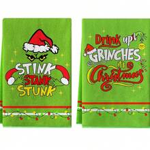 The Grinch 1pc Christmas Print Hand Towel, Absorbent Kitchen Bathroom Decor Dish Cloth - Multicolor - View 1