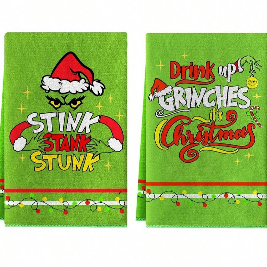 The Grinch 1pc Christmas Print Hand Towel, Absorbent Kitchen Bathroom Decor Dish Cloth - Multicolor - View 1