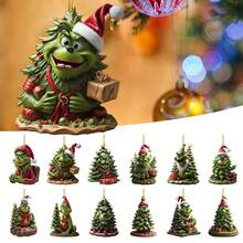 The Grinch 12/2pcs Christmas Tree Shaped Acrylic Hanging Ornaments, Fun Green Character Tree Pendant, Suitable For Christmas Tree Home Party Decoration, Ideal Christmas Home Decor And Holiday Gift - Multi-color - View 1