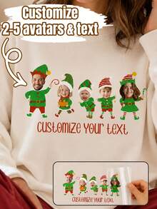 LICVIC Custom Christmas Family Photo Clothing Decor, Personalized 2-5 Face Design, Festive Holiday Outfit Style, Customized Family Apparel Decoration, Customizable Text Design, Christmas Party Look, Family Gathering, Holiday Gift, Family Christmas Shirts - Style a - View 1