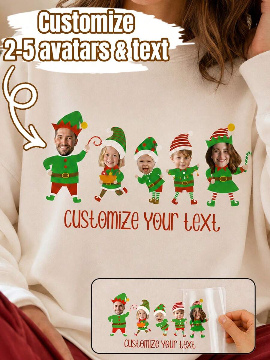 LICVIC Custom Christmas Family Photo Clothing Decor, Personalized 2-5 Face Design, Festive Holiday Outfit Style, Customized Family Apparel Decoration, Customizable Text Design, Christmas Party Look, Family Gathering, Holiday Gift, Family Christmas Shirts - Style a - View 1