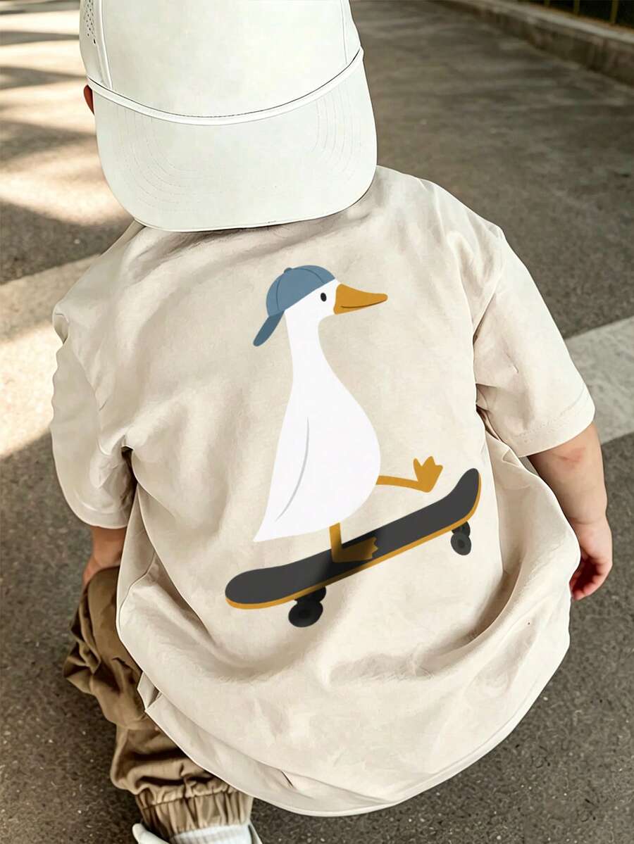 Young Boy Comfortable Soft Fabric Short Sleeve Top, Suitable For Spring, Autumn And Summer Daily Wear - Apricot - View 1
