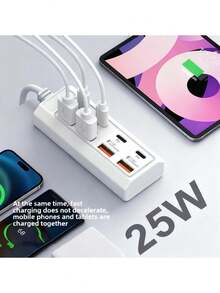 8-Port USB Adapter With 4 USB 3.0 Ports And 4 PD Fast Charging Ports - 25W Power Output, Widely Compatible With Computers, Laptops, Tablets, Phones - White, Laptop Charging Station, Stylish Design, Durable - White - View 7