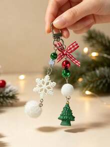 New Christmas Tree Phone Lanyard Crystal Beads Red Plaid Bow Keychain Christmas Gift Bag Charm - Multicolor - View 8