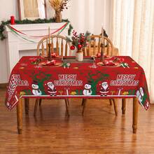 1pc Santa Claus Snowman Snowflake Print Rectangular Tablecloth, Suitable For Holiday, Party, Birthday, Dinner, Restaurant Table Decor, Christmas Home Autumn/Winter Decoration - Multicolor - View 2