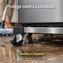 Suporte Geladeira Maquina De Lavar Lava E Seca Adega 4 Pés 4 Rodas - Cinza - Visão 4