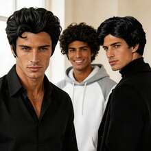Fashion Men's Short Curly & Straight Synthetic Wig, Natural Black & Dark Brown Male Daily Party Halloween Cosplay Costume Wig - Multicolor - View 2