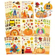 24pcs Autumn Harvest Farm DIY Stickers - Create Cozy Autumn Scenes With Barns, Animals And Pumpkins, Interactive Puzzle Toys Promote Brain Development, Suitable For Children's Party Favors, Gift Wrapping, Classroom Activities, Thanksgiving And Christmas Gifts. - Mixed Color - View 1