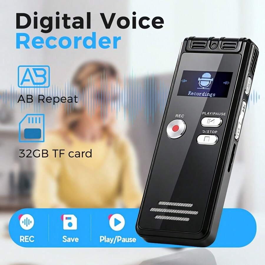 Cappsu Digital Voice Recorder, Portable Voice Recorder With MP3 Playback, Supports Continuous 4552 Hours Audio Recording, High-Definition Dual Microphone Recording Device, Suitable For Lecture A-B Segment Repetition, MP3 Player, Password Protection