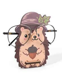 1pc Cute Hedgehog Eyeglasses Stand, Wooden Glasses Holder, Fruit‑Holding Hedgehog Desktop Spectacle Display Rack, Creative Desk Decor Ornament, Home Office Tabletop Decoration Gift - Multicolor - View 8