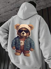 1pc Tween Boys Loose Casual Sports Versatile Bear Print Hoodie Sweatshirt Jacket, Autumn/Winter - Grey - View 1
