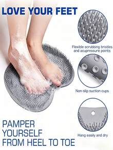 1pc Multifunctional Silicone Shower Massage Mat With Non-Slip Suction Cups, Wall-Mounted Foot Exfoliating Brush And Back Scrubber, Full Body And Foot Cleaning Bathroom Shower Accessory, Suitable For Bathroom Shower Foot Massage Daily Use - Multicolor - View 4