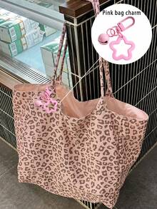 Pink Leopard Print Large Capacity 2-In-1 Tote Bag With Sturdy Double Top Handles, Reversible Design, Versatile Shopping Bag, Commuter Bag, And Multi-Functional Storage Organizer For Headphones, Chargers, Cosmetics, Laptop And Travel Essentials - Multicolor - View 9