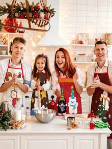 1/2/4pcs Christmas Apron, Suitable For Kitchen Cooking, Home Life, And Also A Great Gift Choice For Friends. - Multicolor - View 2